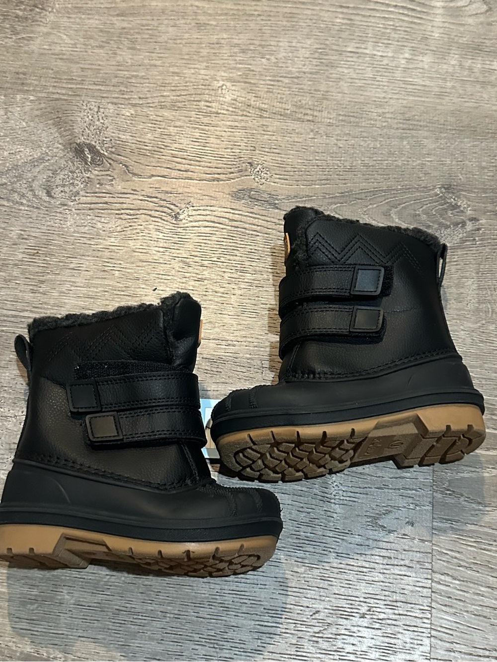 Cat & Jack Kids Black Winter Boots Faux Fur Lined Double Strap Size 7 NWT